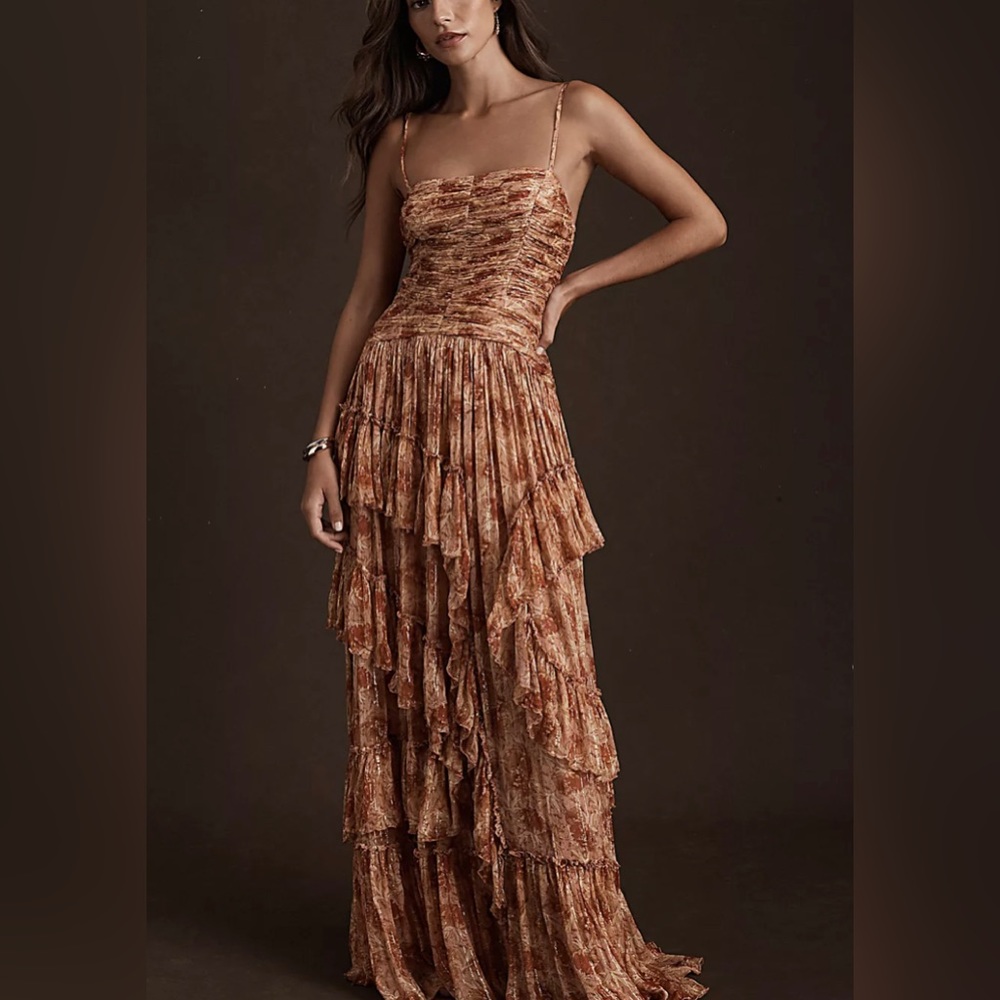 BHLDN Jessa Asymmetrical Ruffled Drop-Waist Gown